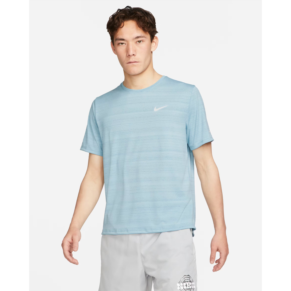 Nike Miler Running Dri Fit Mens T Shirt S Heather Blue Short Sleeve Crew Neck